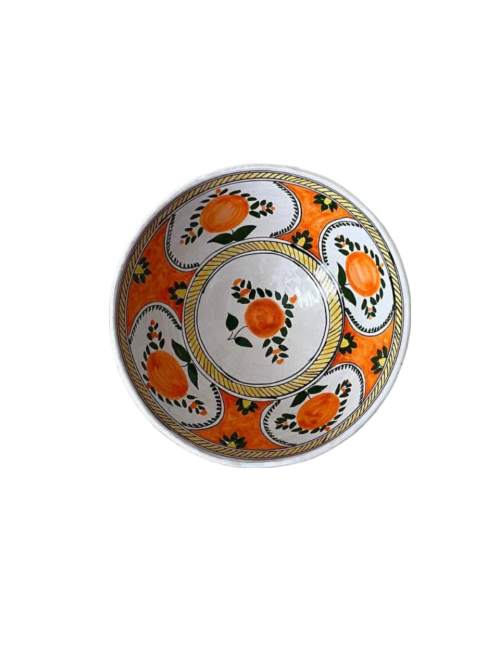 کاسه سفالی مند طرح گل نارنجی