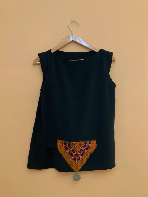 تاپ بلوچی‌دوزی قهوه‌ای