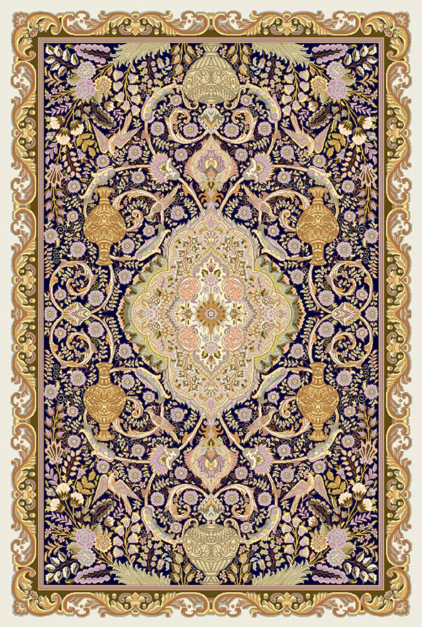 فرش ابریشم ماشینی مدرن و سنتی مناسب حال و پذیرایی برند دفه کد  ABRISHAM SM 1011