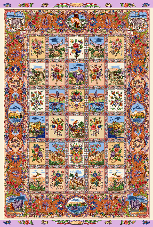 فرش ابریشم ماشینی مدرن و سنتی مناسب حال و پذیرایی برند دفه کد  ABRISHAM SM 1032