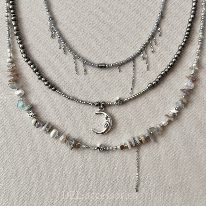 گردنبند ماه و ستاره سنگ، صدف ومروارید طبیعی استیل