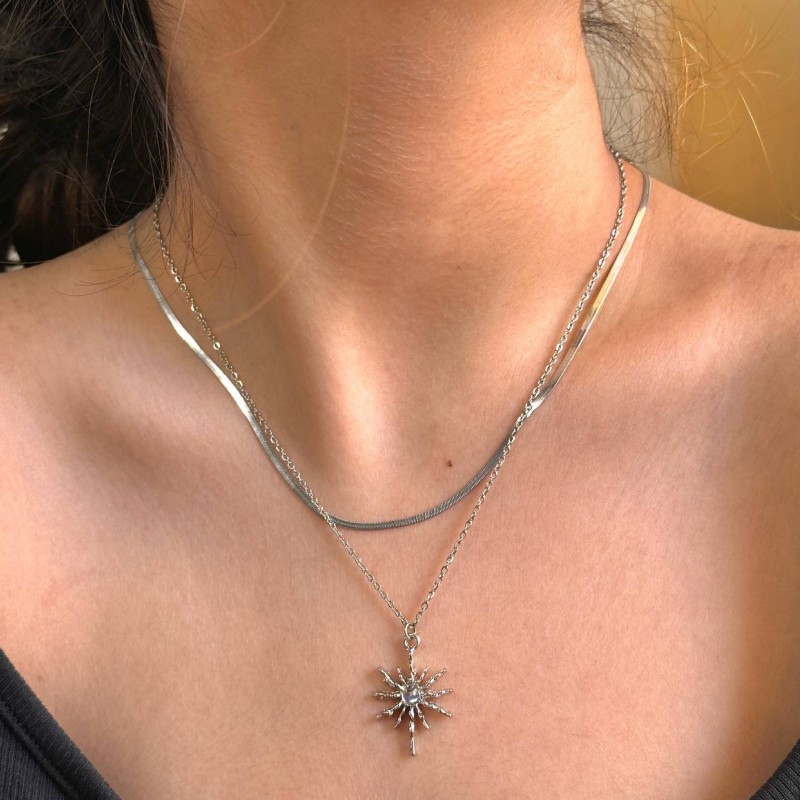 گردنبند استیل دو لاین خورشید و ستاره