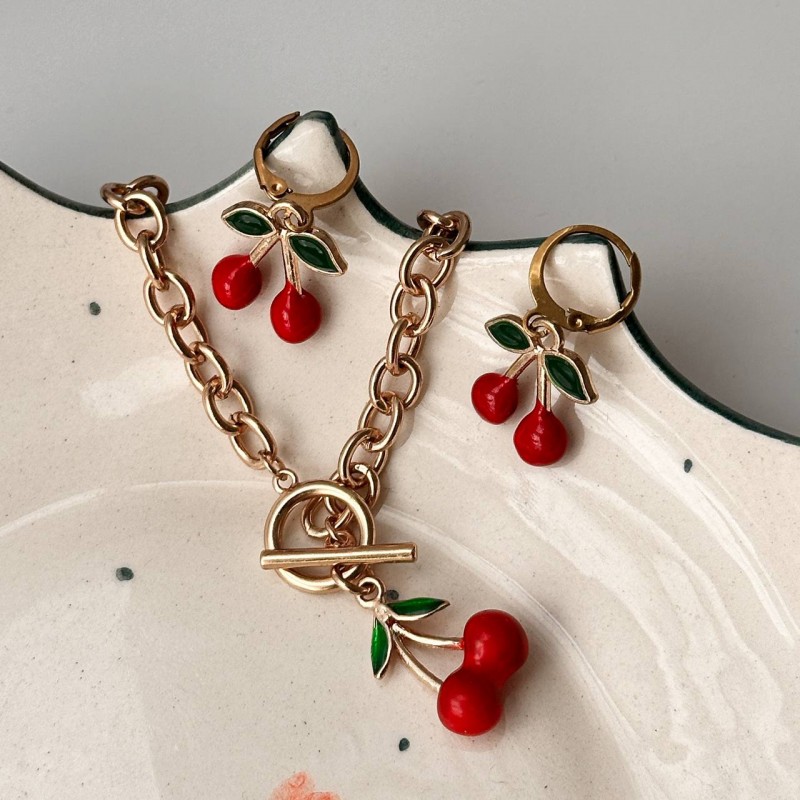 دستبند و گوشواره گیلاسی آبکاری طلا