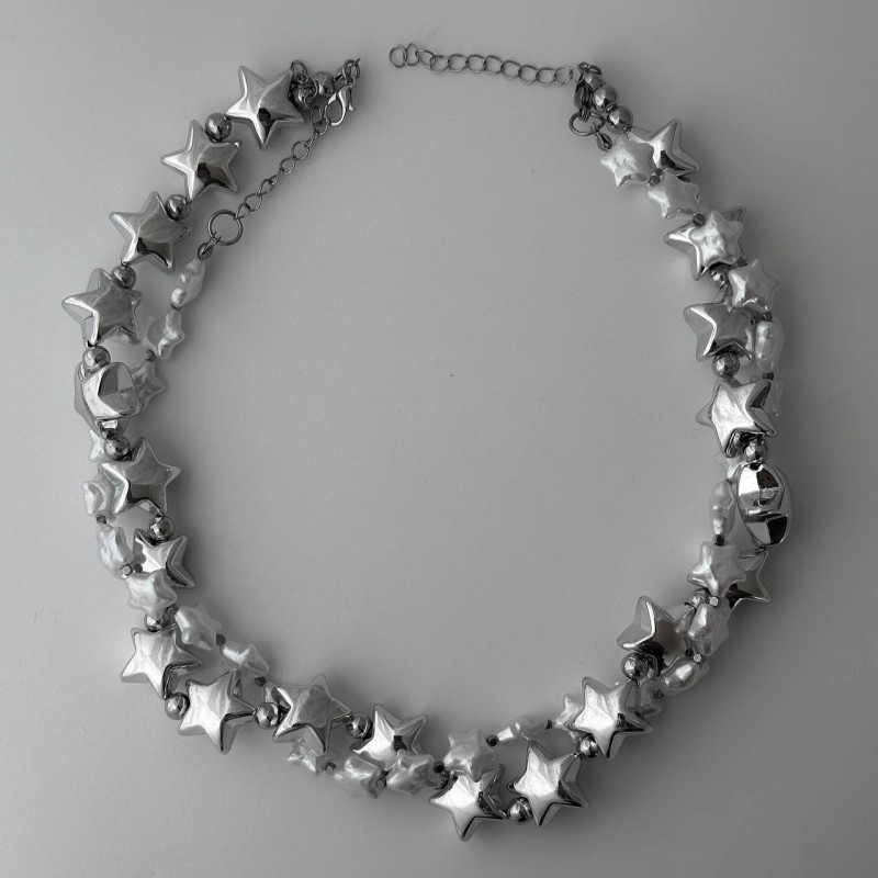 گردنبند دولاین تمام ستاره مروارید و نقره ای