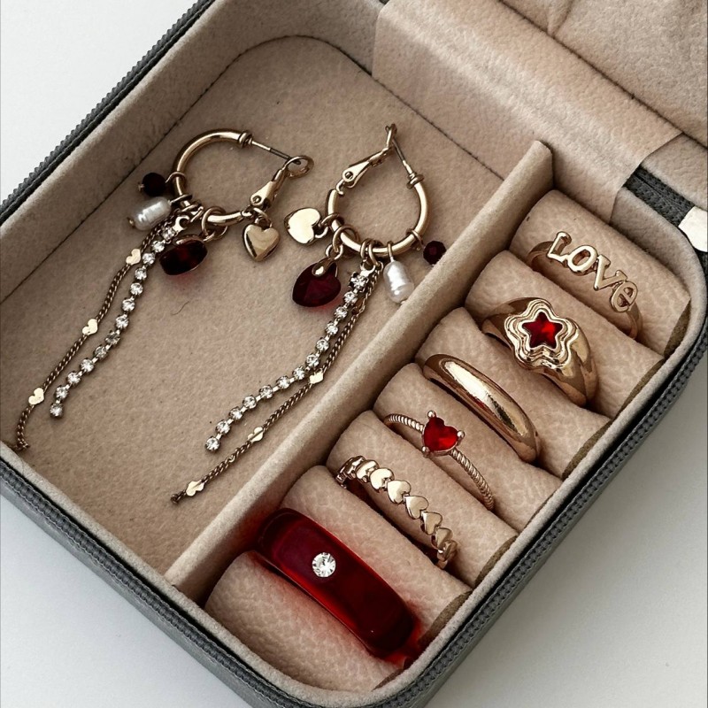 ست انگشتر قرمز آبکاری طلا