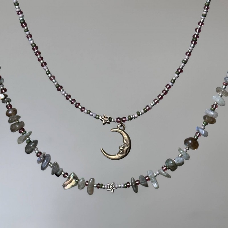 گردنبند ماه سنگ لابرادوریت برنزی