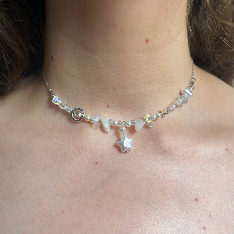 گردنبند سنگ طبیعی و ستاره استیل