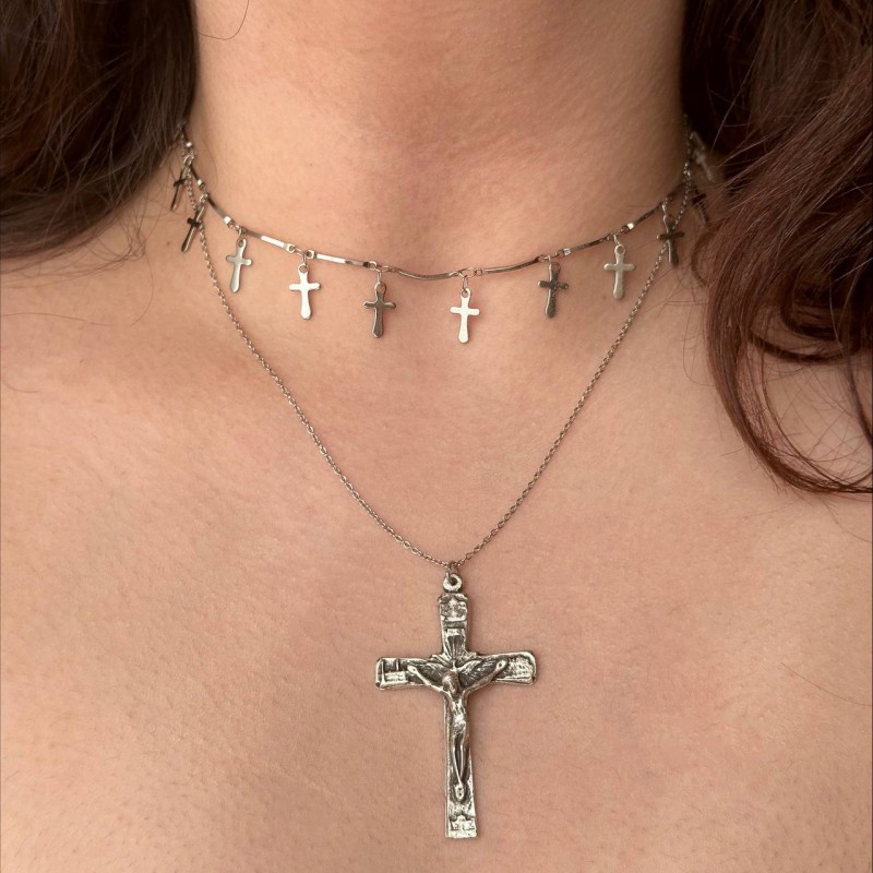 گردنبند دو لاین صلیب استیل