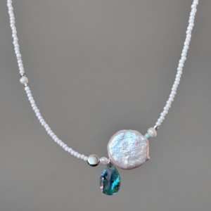 گردنبند مروارید اصلی و صدف ابالون