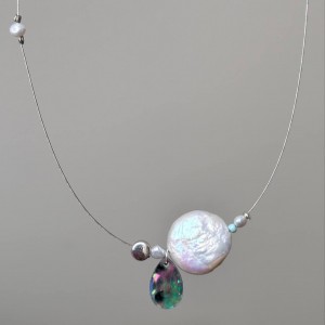 گردنبند مروارید اصل و صدف ابالون ( مینیمال)