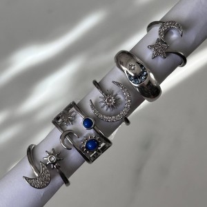 انگشتر آبکاری نقره ماه و خورشید