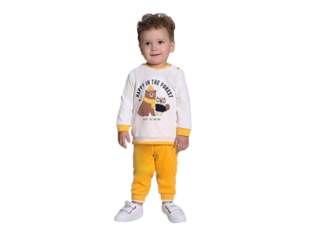بلوز و شلوار مخمل نوزادی پسرانه طرح خرس و سمور mahta baby