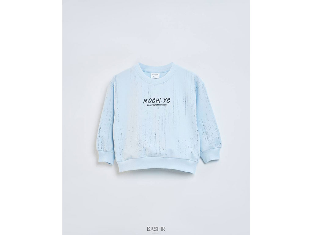 بلوز آستین بلند دورس رنگ آبی   چاپی طرح mochi.yc  بشیر Bashir