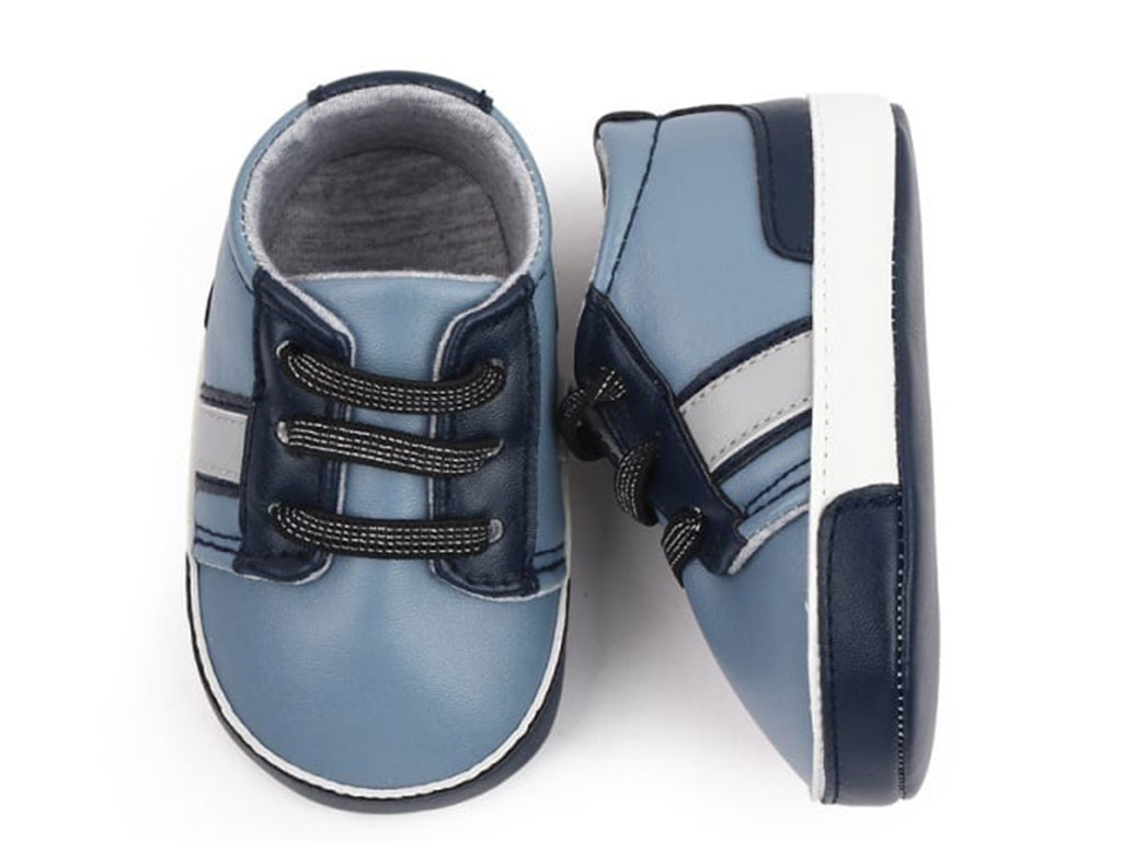 پاپوش نوزادی استپ دار  آبی سرمه ای خط دار