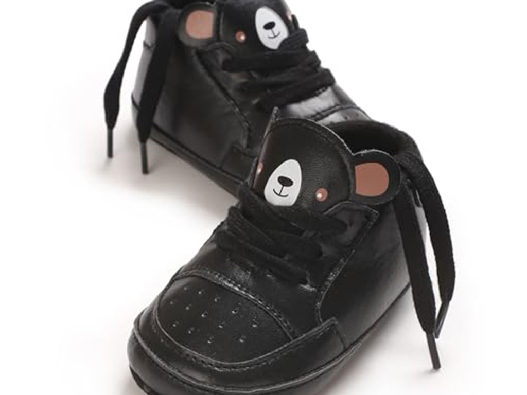 پاپوش نوزادی استپ دار مشکی تدی بندی