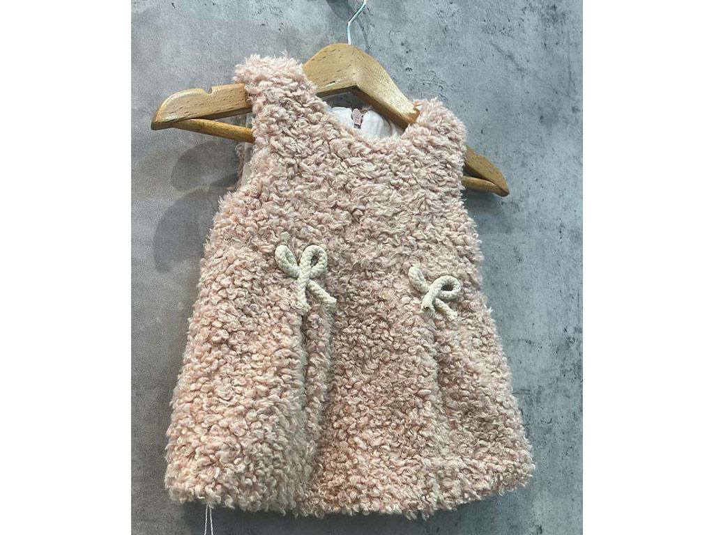 سارافون پولیش لمه صورتی رنگ دخترانه زیپ دار طرح پاپیون