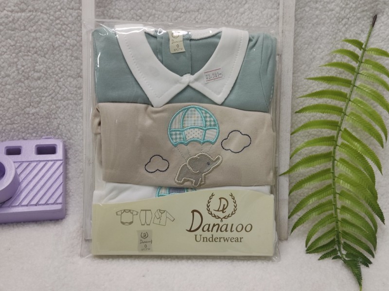 ست 3 تکه بیمارستانی نوزادی با طرح فیل و بالن دانالو Danaloo