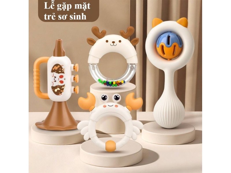ست جغجغه و اسباب بازی چهار عددی نوزاد مدل Baby Rattle طرح حیوانات