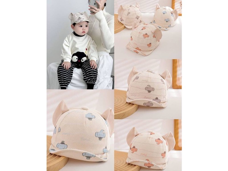 کلاه کپ لبه دار و گوشدار  مخمل کبریتی طرح فیل (دور سر 46 cm)