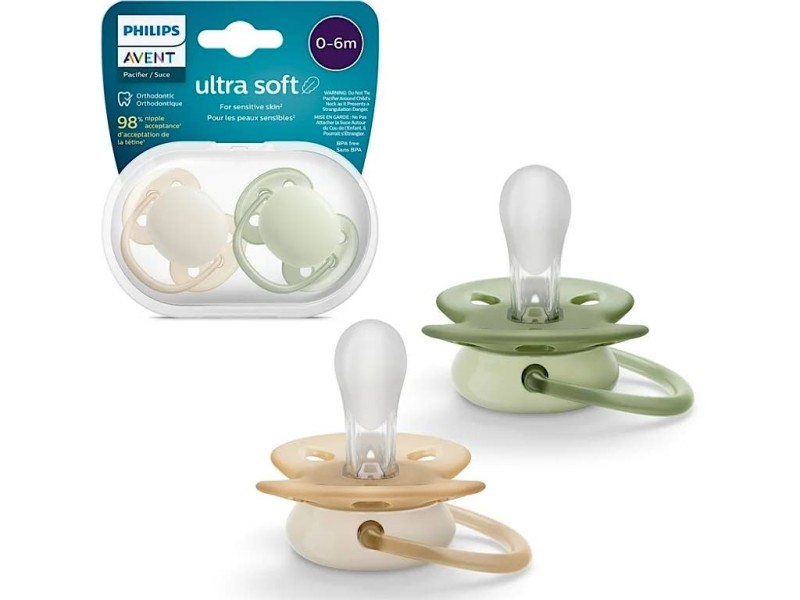 پستانک ارتودنسی دو عددی نوزادی 6-0 ماه مدل ultra soft فیلیپس اونت philips avent