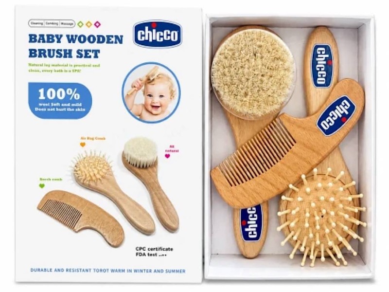 ست شانه و برس سه تکه چوبی نوزادی chicco