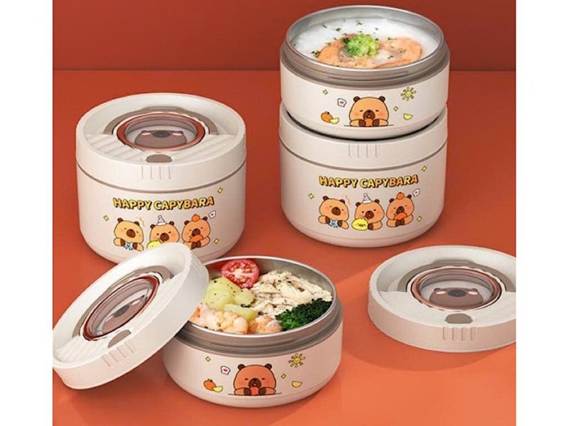 فلاسک غذا دو عددی داخل استیل همراه با  کیف عایق غذا EAT WELL