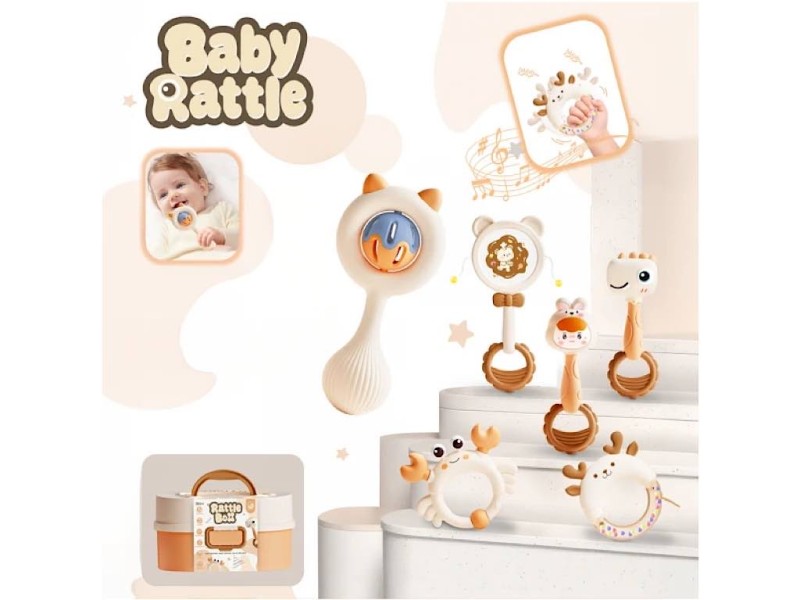 ست جغجغه و اسباب بازی شش عددی نوزاد مدل Baby Rattle طرح حیوانات