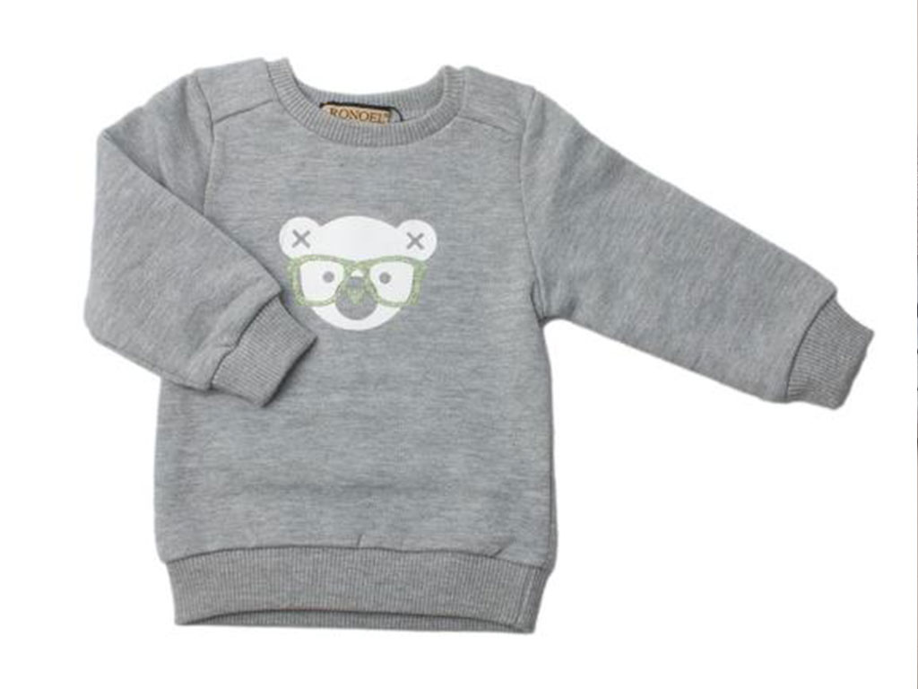 بلوز آستین بلند توکرکی نوزادی طرح خرس عینکی طوسی رنگ رونوال Ronoel