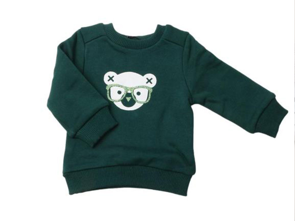 بلوز آستین بلند توکرکی نوزادی طرح خرس عینکی یشمی رنگ رونوال Ronoel