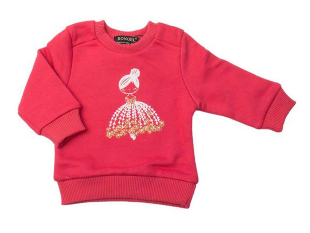 بلوز آستین بلند توکرکی نوزادی طرح دخترانه رنگ سرخابی رونوال Ronoel