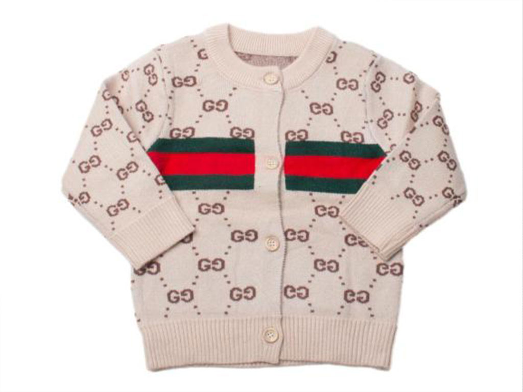 ژاکت بافت جلو دکمه نوزادی پسرانه طرح گوچی