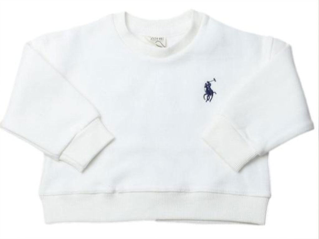 بلوز آستین بلند دورس نوزادی پسرانه سفید رنگ طرح پلو بشیر Bashir