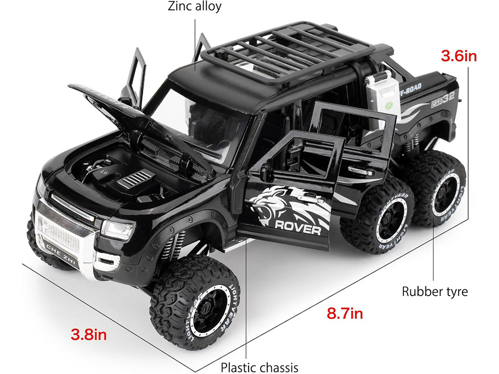 ماشین فلزی عقب کش، موزیکال و چراغ دار مدل وانت لندرور دیفندر 6 چرخ اسباب بازی