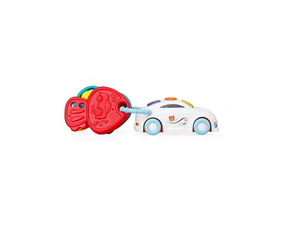 ماشین موزیکال اسباب بازی نوزادی به همراه دندانگیر سیلیکونی مدل جاکلیدی JIALEGU TOYS