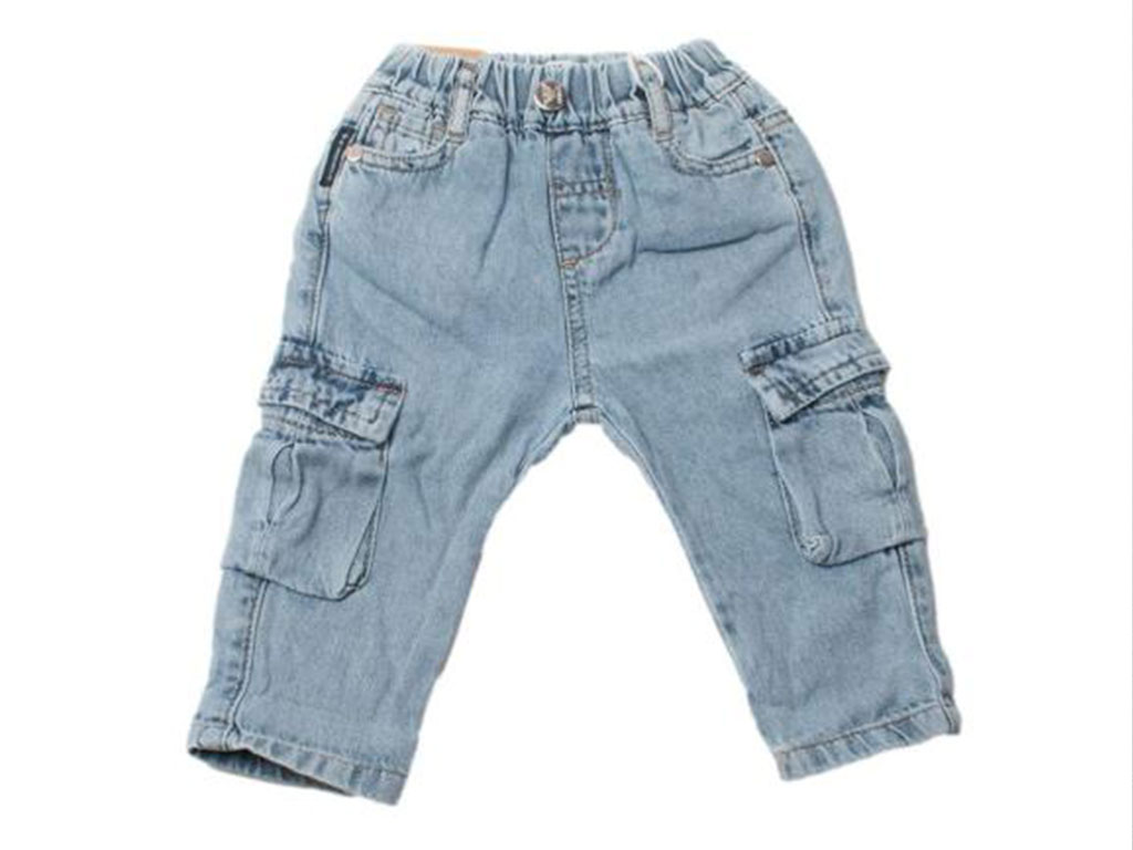 شلوار جین کمرکش نوزاد و کودک آبی روشن مدل کارگو آرمانی بیبی Armani baby