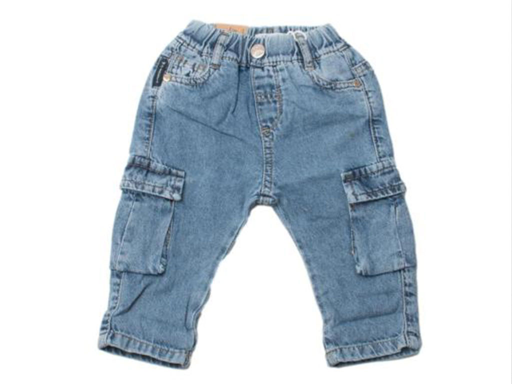 شلوار جین کمرکش نوزاد و کودک آبی رنگ مدل کارگو آرمانی بیبی Armani baby