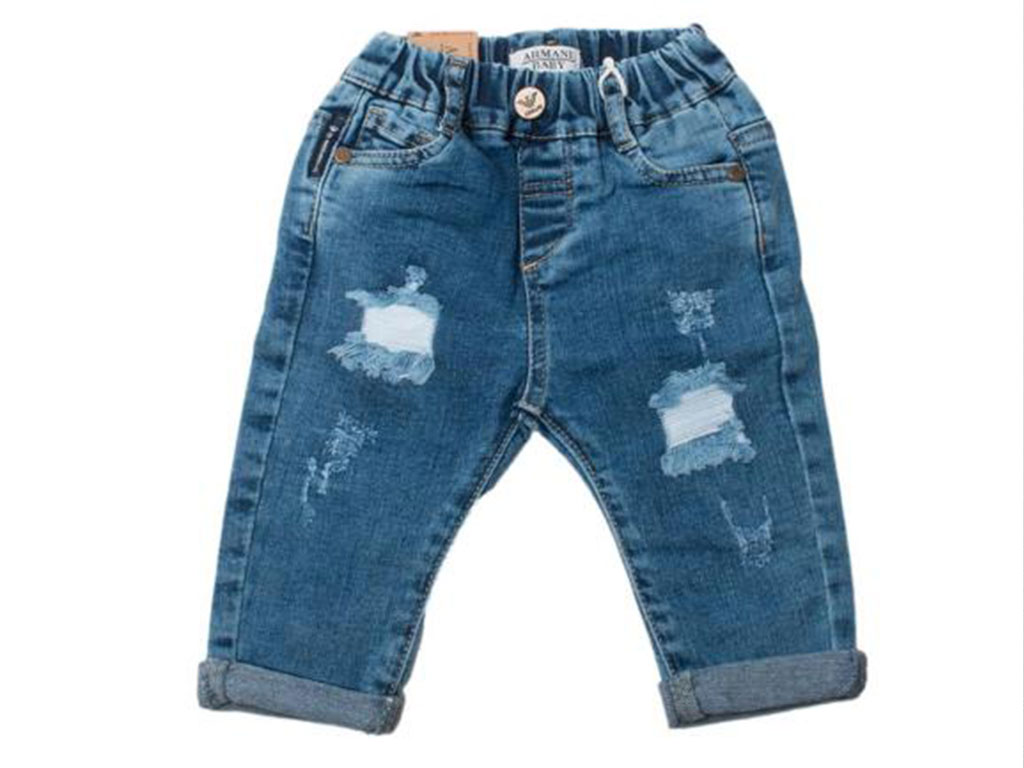 شلوار جین کمرکش نوزاد و کودک آبی رنگ زاپ دار آرمانی بیبی Armani baby