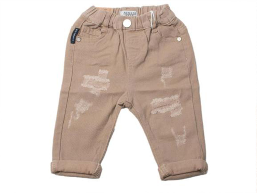 شلوار کتان مام استایل زاپ دار رنگ کرم تیره آرمانی بیبی Armani baby