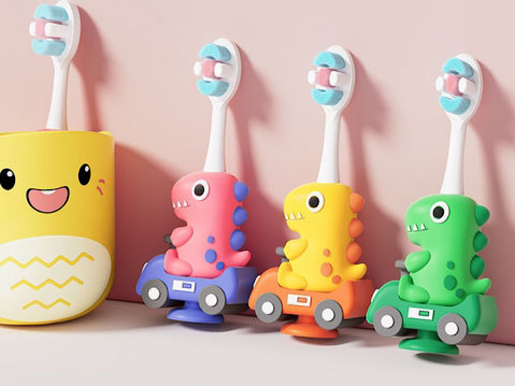 مسواک فانتزی مدل دایناسور راننده دارای قاب نگهدارنده