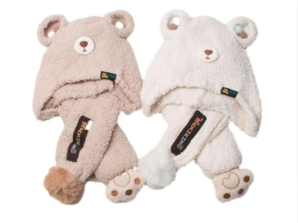 کلاه و شالگردن حوله ای طرح خرس برجسته MUXI KING (دور سر 46 CM)