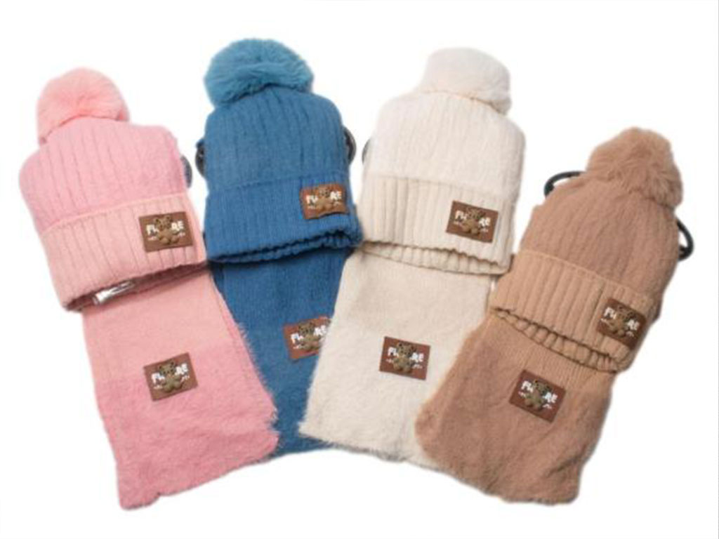 کلاه و شالگردن بافت طرح برجسته خرس عروسکی FUTURE(دور سر 32 cm)