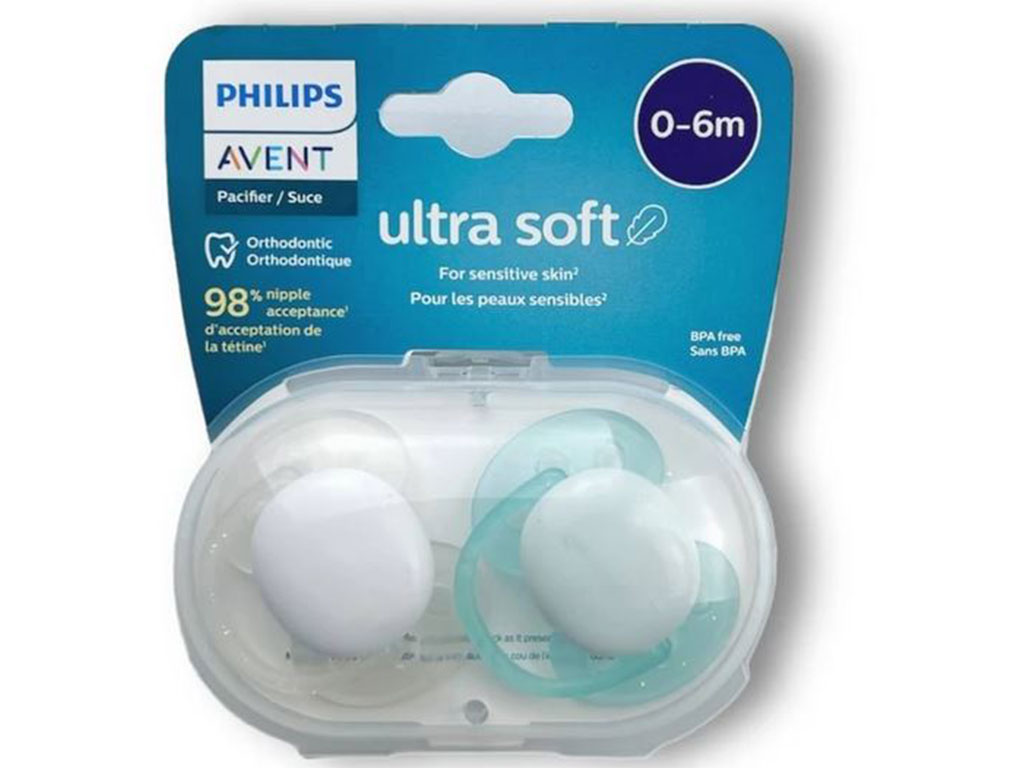 پستانک ارتودنسی دو عددی نوزادی 6-0 ماه مدل ultra soft فیلیپس اونت philips avent