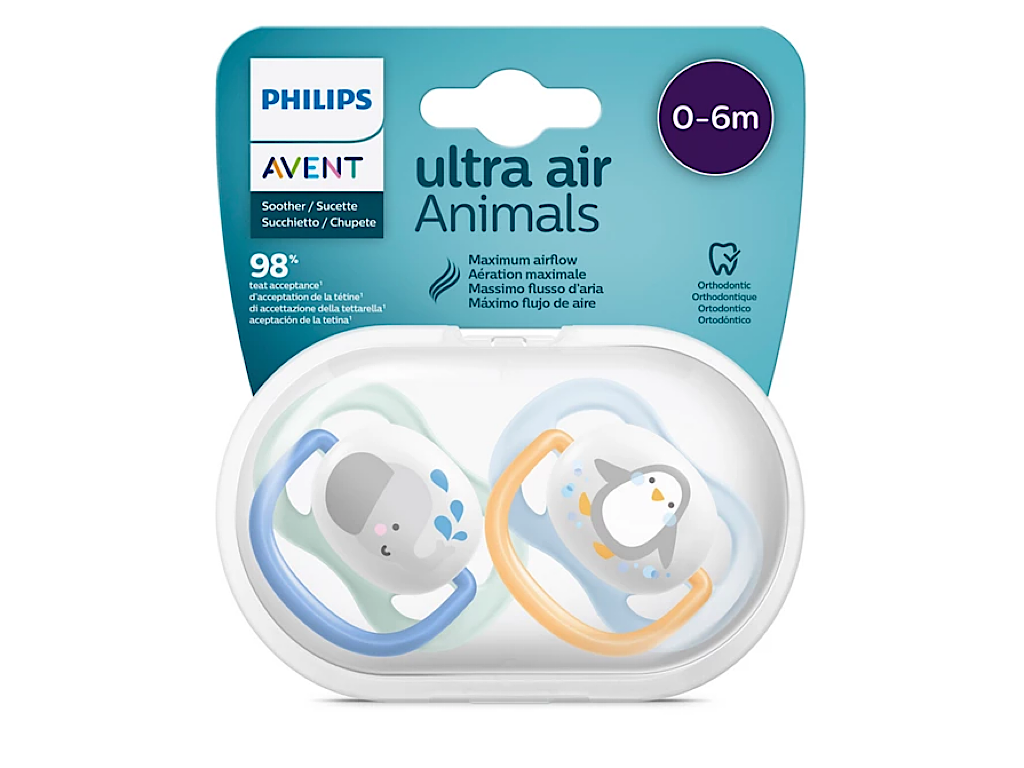 پستانک ارتودنسی دو عددی نوزادی 6-0 ماه مدل ultra air فیلیپس اونت philips avent