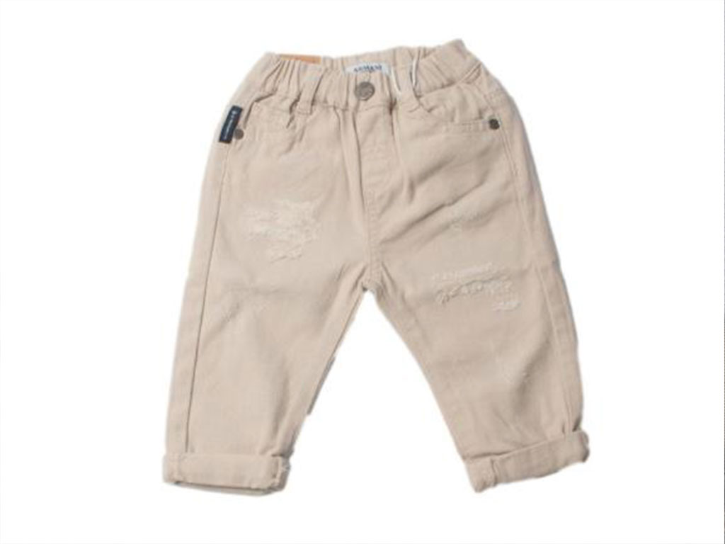 شلوار کتان مام استایل زاپ دار رنگ کرم روشن آرمانی بیبی Armani baby