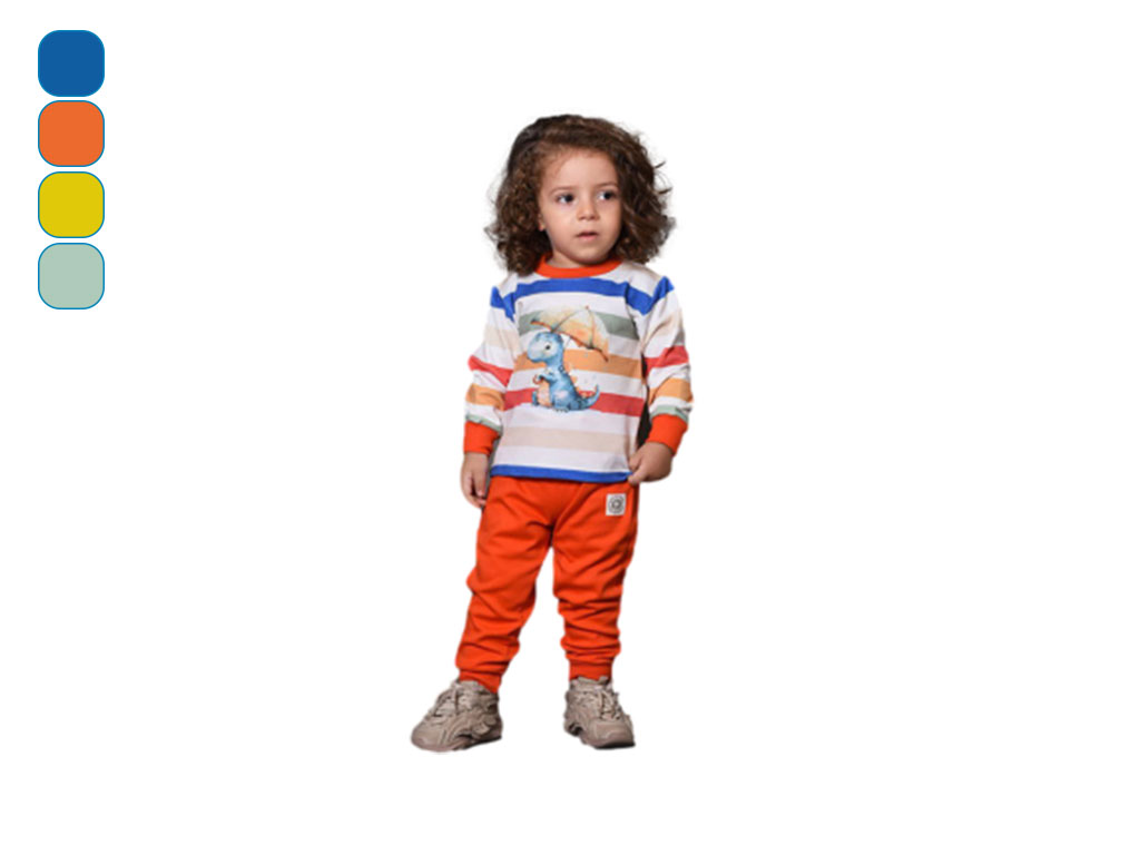 بلوز و شلوار راحتی 2 سال پسرانه دورس طرح راه راه رنگی و دایناسور کیدومکس kidomax