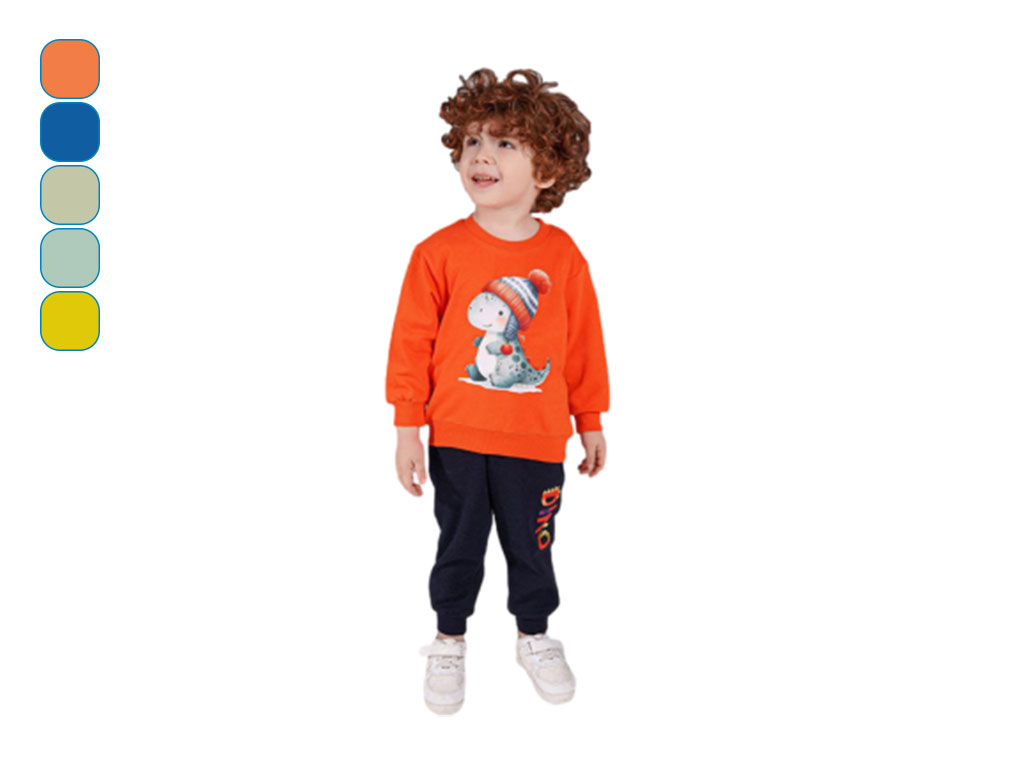 بلوز و شلوار راحتی 2 سال پسرانه دورس طرح دایناسور با کلاه زمستانی کیدومکس kidomax