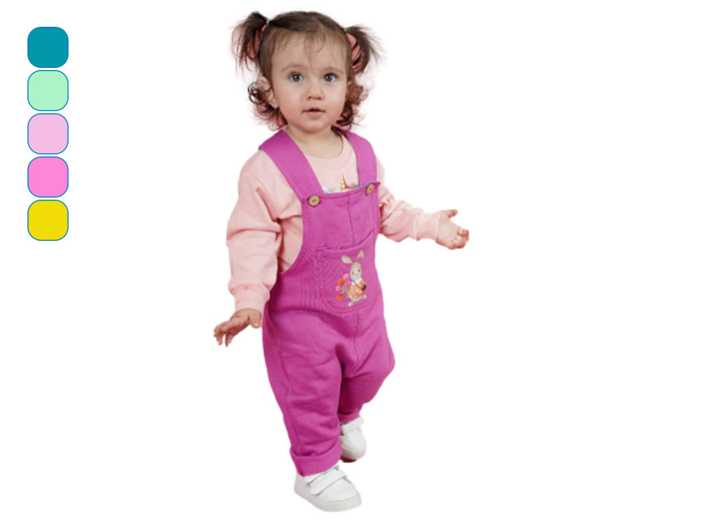 شلوار پیشبندی 2 سال توکرکی دخترانه طرح خرگوش کیدومکس KIDOMAX