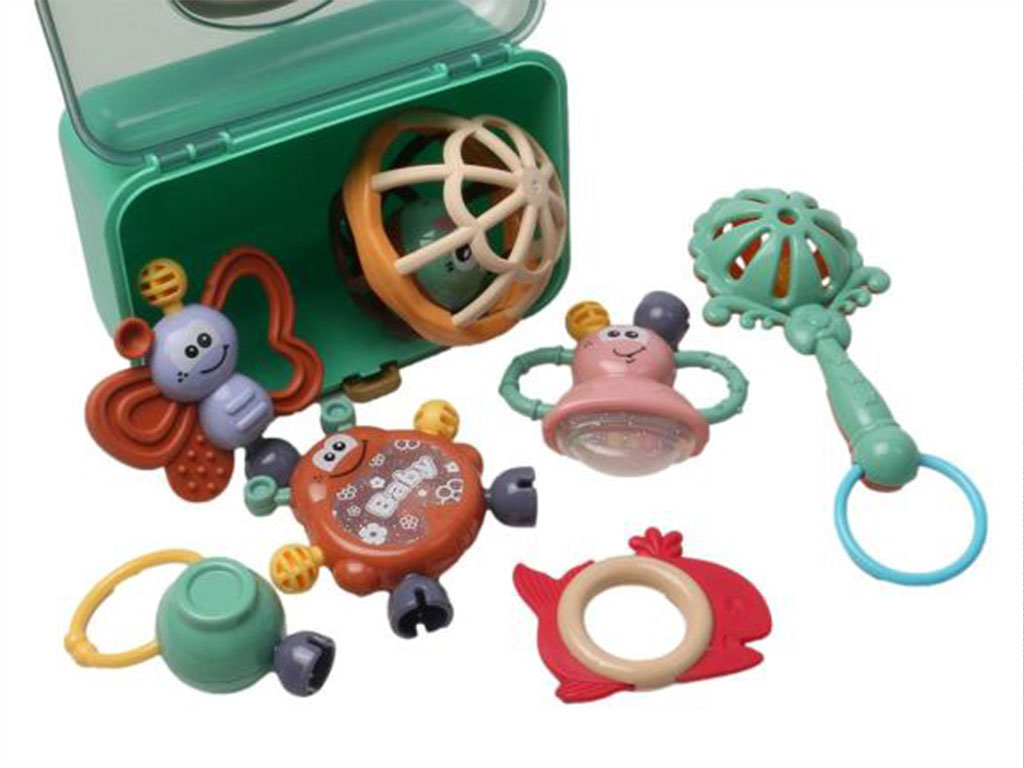ست جغجغه و دندانگیر نوزادی7 عددی مدل صندوقی سایز بزرگ  Baby Rattle