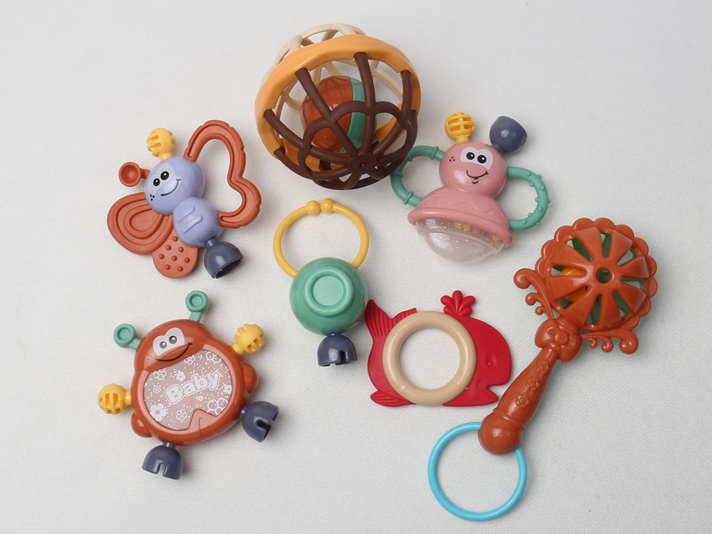 ست جغجغه و دندانگیر نوزادی7 عددی مدل صندوقی سایز بزرگ  Baby Rattle