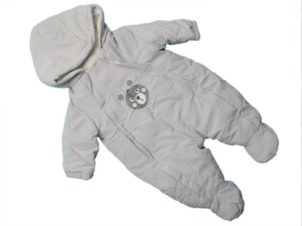 کاپشن سرهمی کلاه و جورابدار نوزادی رنگ طوسی روشن طرح خرس